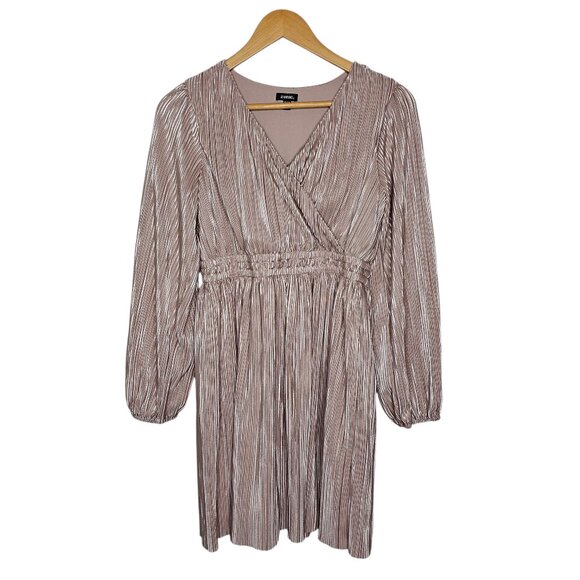 Zunie Other - Zunie Girls Metallic Pleated Surplice Dress Long Sleeve Rose Gold Size 16